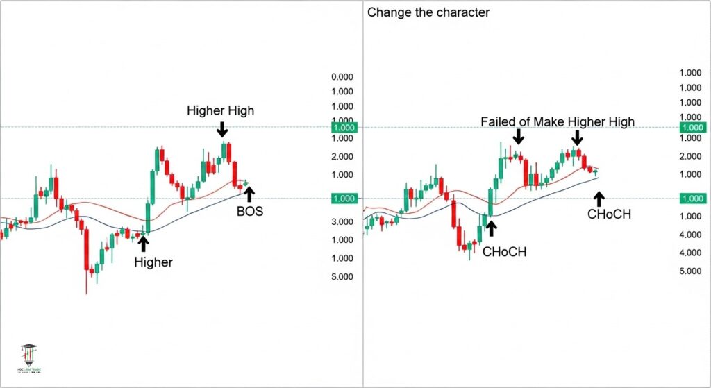 CHoCH - Change of Character: Tín Hiệu Đảo Chiều Phân Biệt CHoCH và BOS