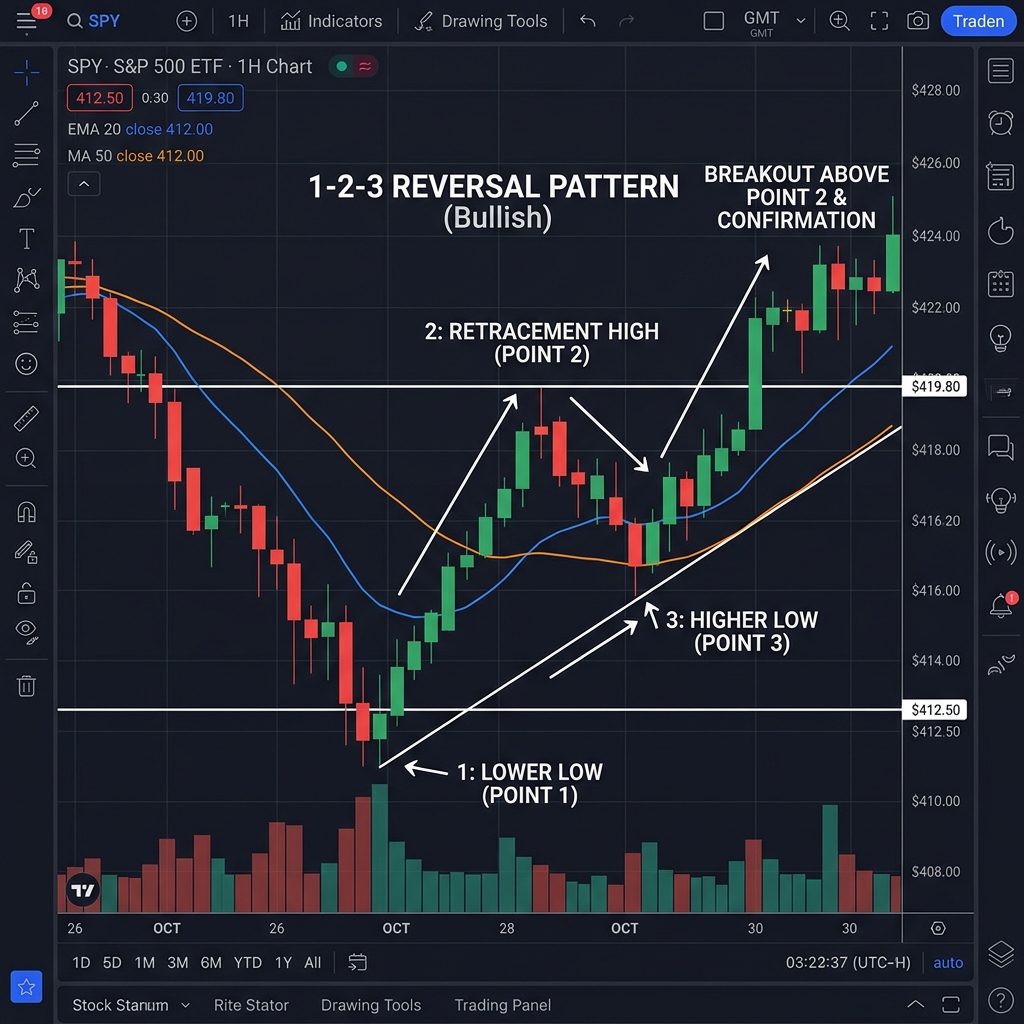 Mô Hình 1-2-3 Reversal: Setup Bắt Đỉnh Đáy Đơn Giản Dành Cho Người Mới Cấu trúc 3 điểm 1-2-3 xác định tín hiệu đảo chiều