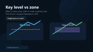 Đồ họa so sánh key level và zone trong phân tích support resistance và price action