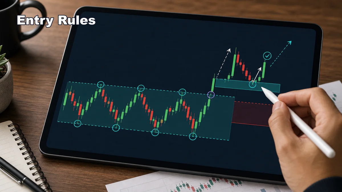 Asian Session Trading Strategy AI image showing Asian session entry rules with breakout retest confirmation and entry zone