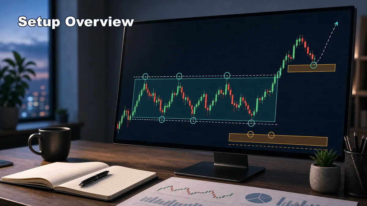 Asian Session Trading Strategy AI image showing Asian session trading setup overview with range high range low liquidity and breakout retest