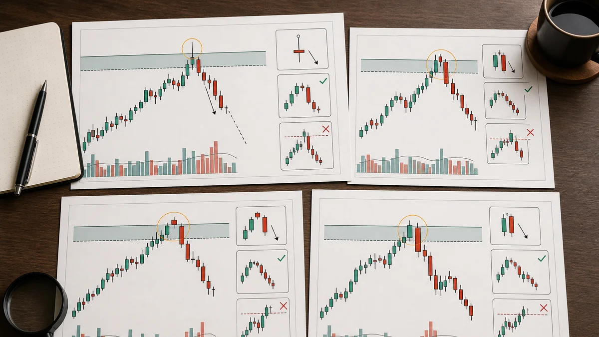 Bearish Candlestick Patterns Every Trader Should Know AI image showing bearish candlestick pattern examples including shooting star bearish engulfing evening star and dark cloud cover