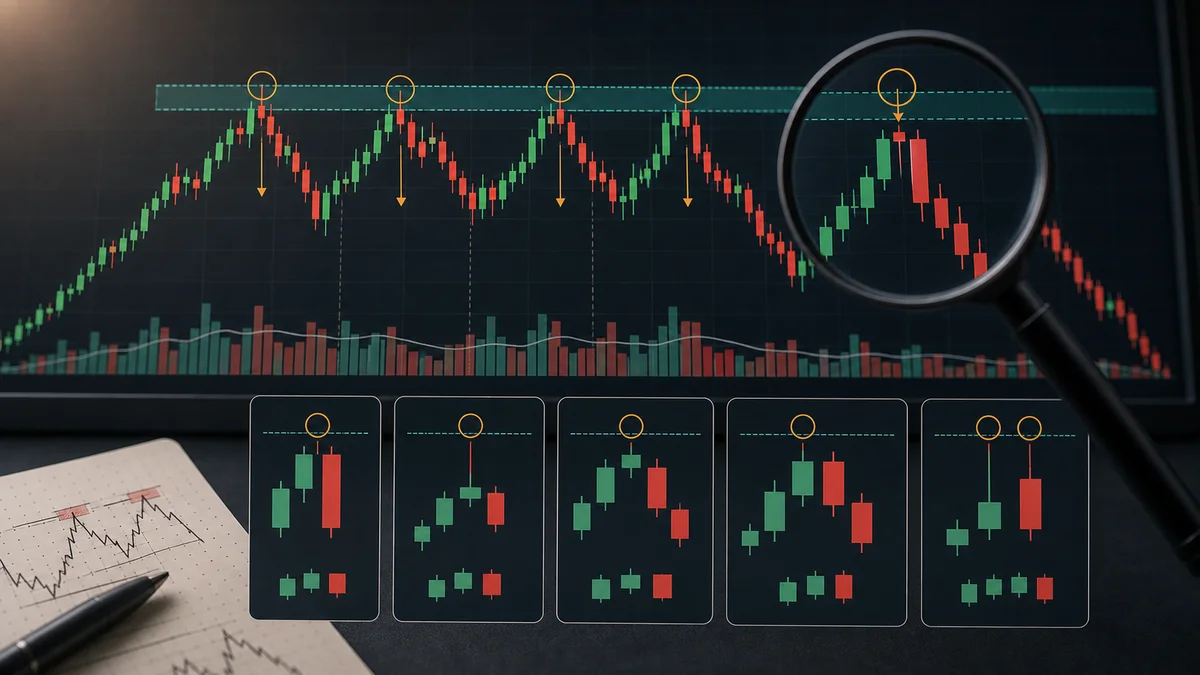 Bearish Candlestick Patterns Every Trader Should Know AI image showing how to identify bearish candlestick patterns including shooting star bearish engulfing evening star and tweezer top at resistance