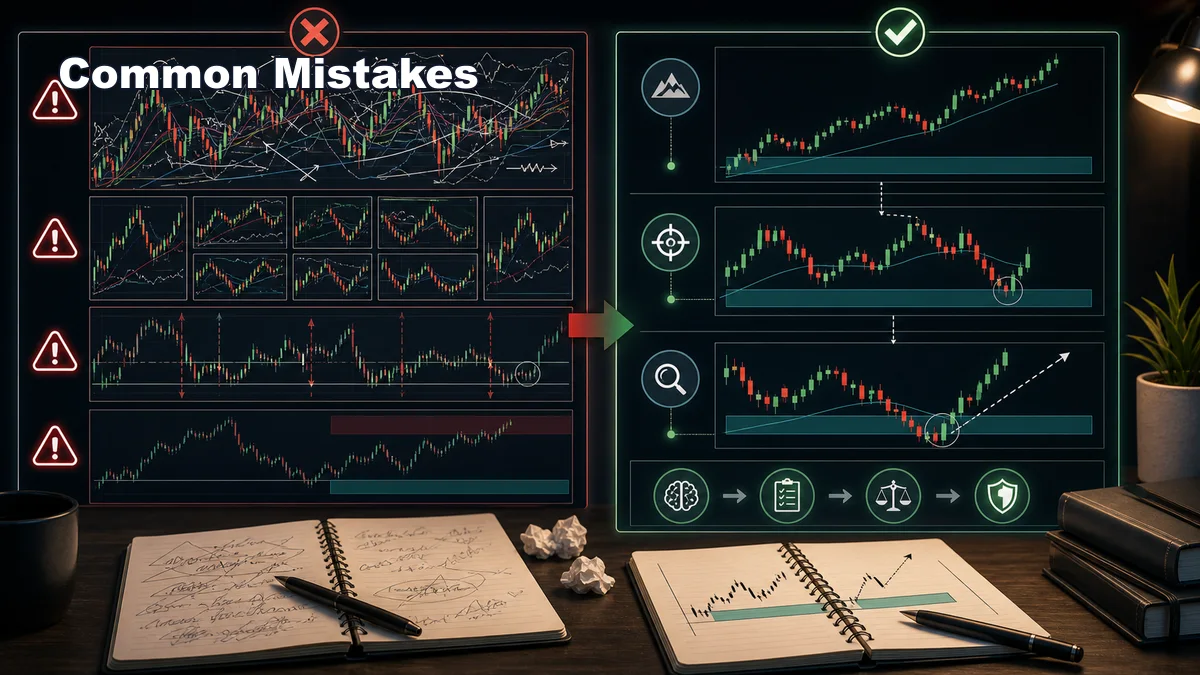 Forex Timeframes: Choosing Context and Entry Charts Common mistakes when choosing forex timeframes including overusing low timeframes ignoring higher timeframe context and changing chart stack
