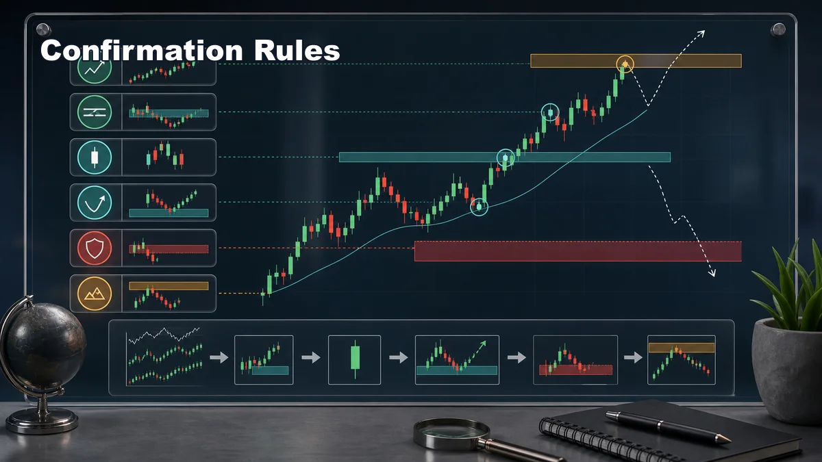 Forex Timeframes: Choosing Context and Entry Charts Confirmation rules for forex timeframe selection with aligned trend key level candle close retest and invalidation zone