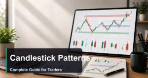 A clean candlestick chart with bullish and bearish candle patterns, support and resistance zones, and a trading journal for learning candlestick patterns