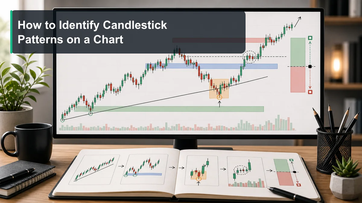 Candlestick Patterns: Complete Guide for Traders A trading chart showing how to identify candlestick patterns by checking trend, support resistance, candle shape, confirmation, and invalidation