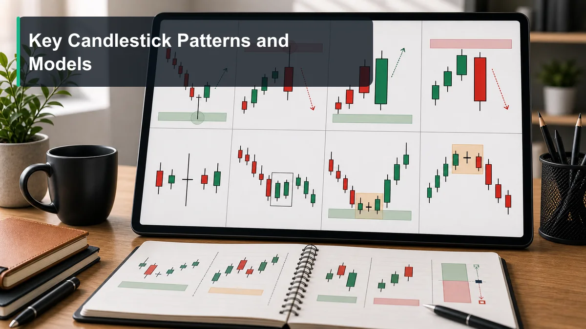 Candlestick Patterns: Complete Guide for Traders A clean chart panel showing key candlestick models such as hammer, shooting star, engulfing pattern, doji, inside bar, and morning star