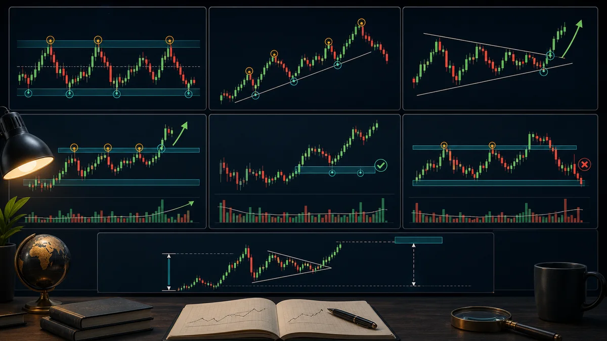 Chart Patterns: Complete Guide for Traders Core principles of chart patterns including support resistance swing points breakout retest invalidation and measured move