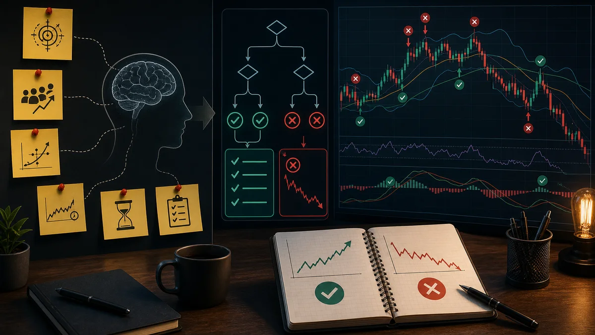 Common Indicator Mistakes Traders Make Why indicator mistakes happen with trading psychology symbols, overfitting, fear of missing out, recency bias, and lack of a tested plan