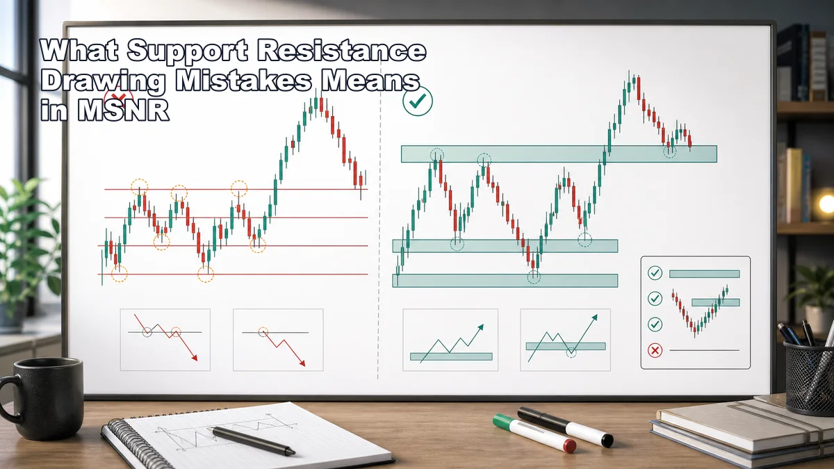 Common Support and Resistance Drawing Mistakes in MSNR Codex AI image explaining support resistance drawing mistakes in MSNR with wrong lines corrected into clear zones