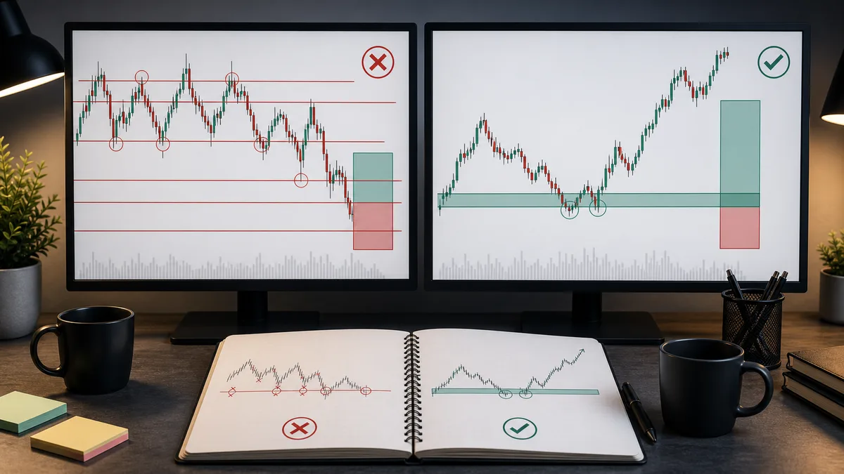 How to Draw Malaysian SNR Levels Step by Step Comparison of sloppy SNR line drawing and clean MSNR body-zone drawing before a trade