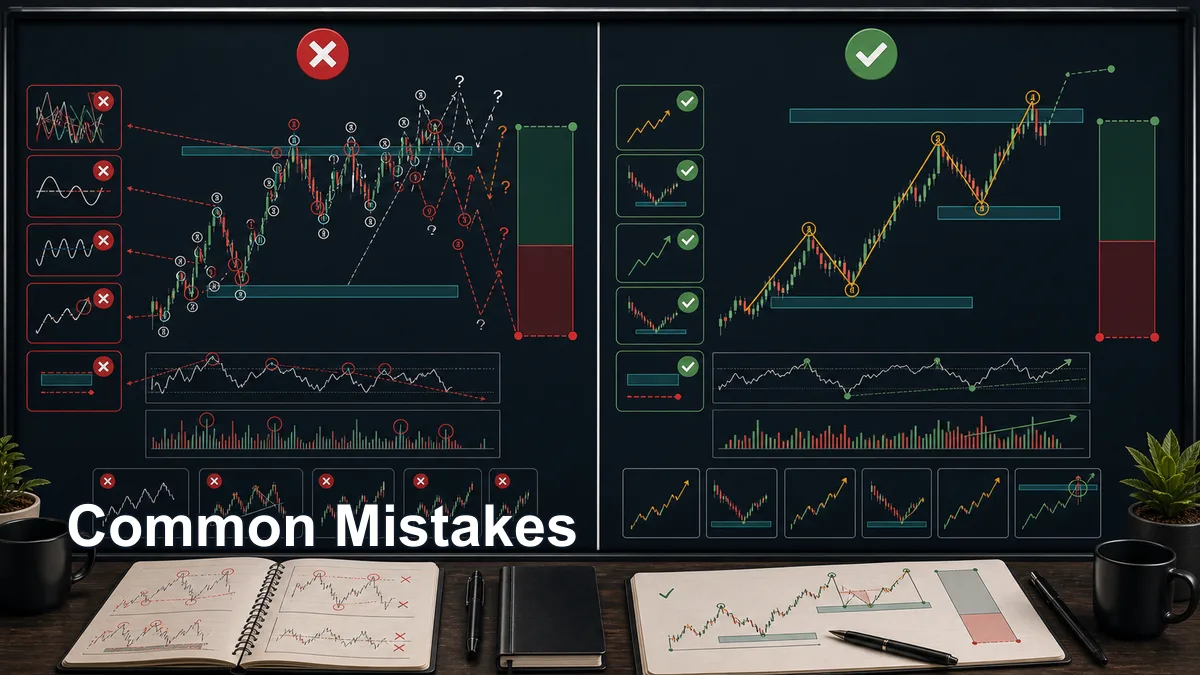 Elliott Wave Impulse Waves Explained Common mistakes when reading Elliott Wave impulse waves with forced counts, broken rules, ignored invalidation, late wave five chase, and overcounted noise