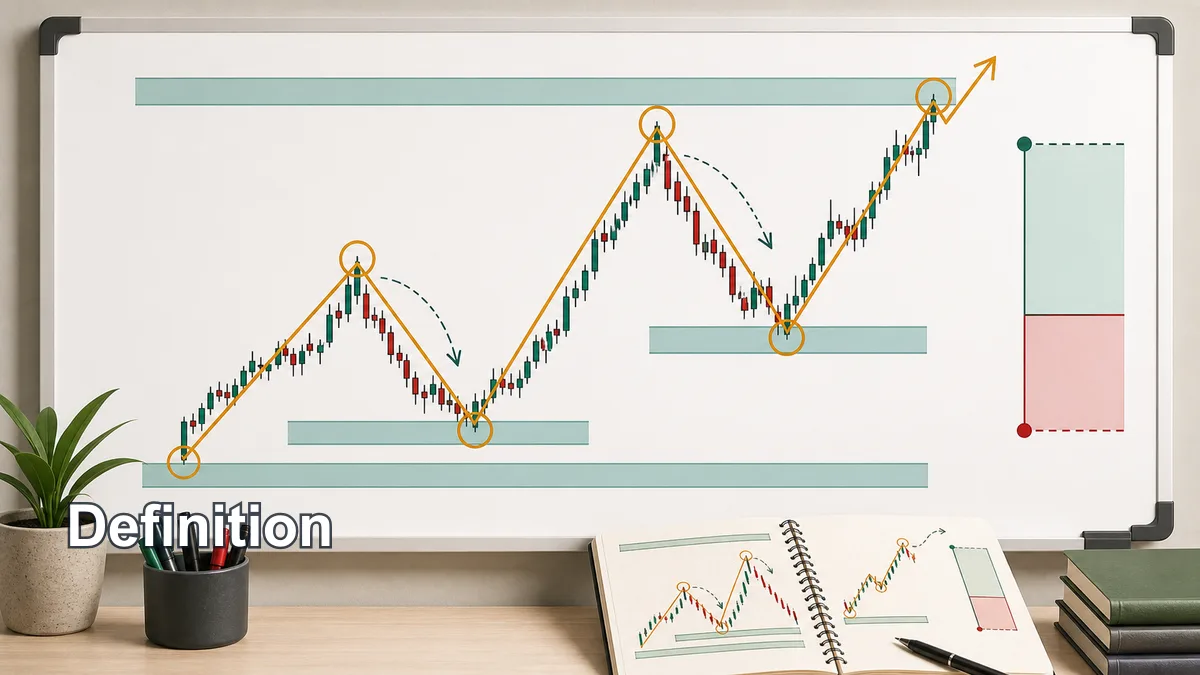 Elliott Wave Impulse Waves Explained Definition of Elliott Wave impulse waves with five wave directional structure, wave one through five, corrective pauses, and trend movement