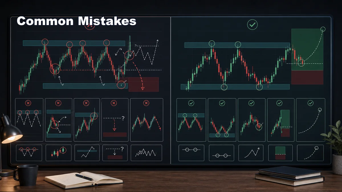Equal Highs and Equal Lows Trading Guide Codex AI image showing common equal highs and equal lows mistakes with overmarked levels, early entries, ignored breakout acceptance, and corrected risk plan