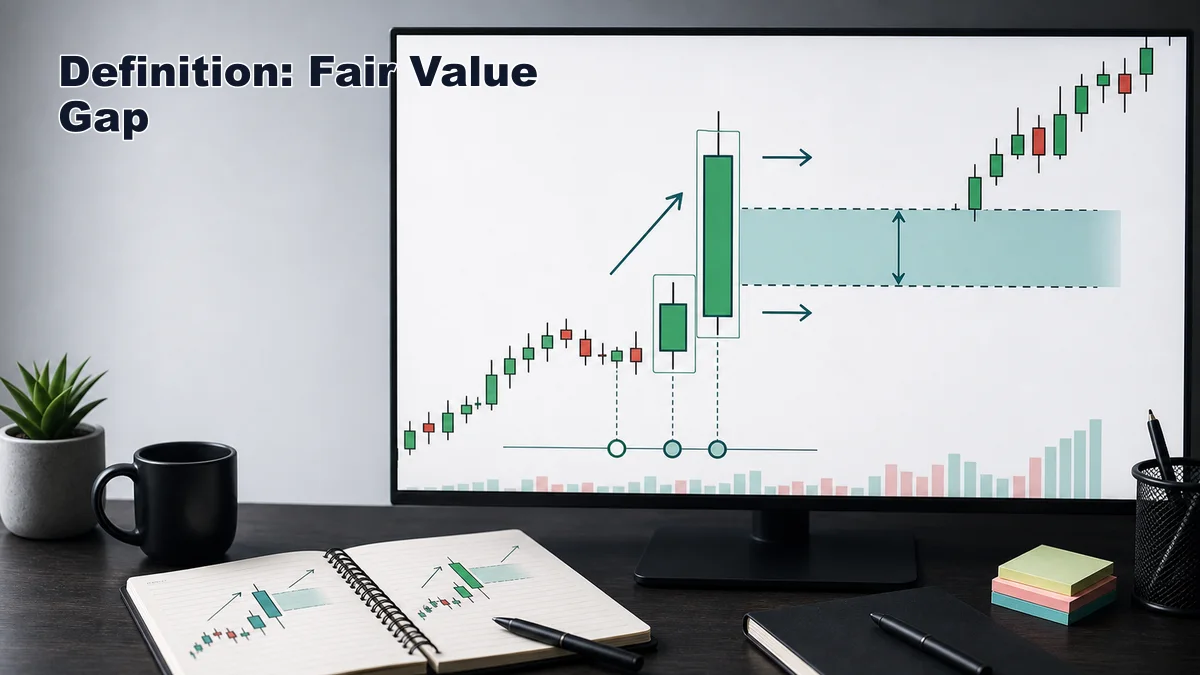 Fair Value Gaps: Identification, Validation and Failure Codex AI image defining a fair value gap with a three candle imbalance, displacement leg, and marked gap area