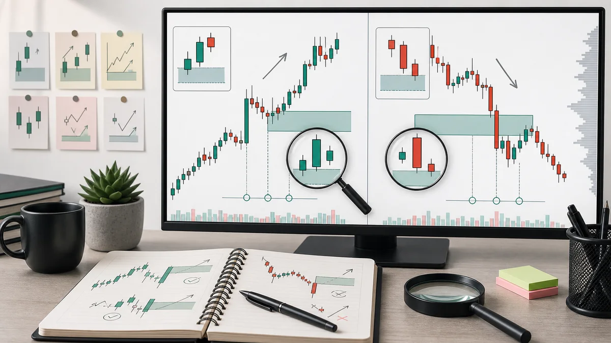 Fair Value Gaps: Identification, Validation and Failure Codex AI image showing how to identify a fair value gap with bullish and bearish three candle imbalance examples and clean chart zones