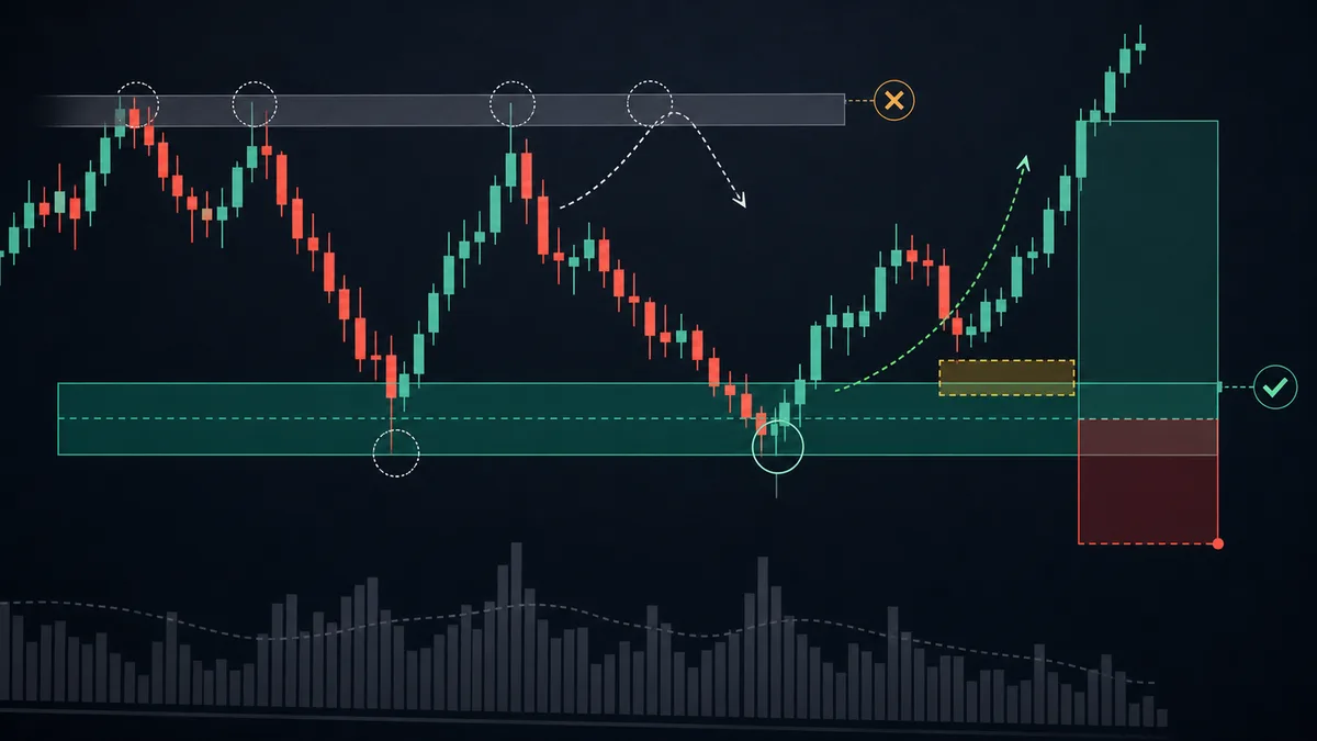 Fresh vs Unfresh SNR Levels: How to Judge Zone Quality Fresh SNR zone selected for entry review with unfresh zone faded and invalidation risk box visible