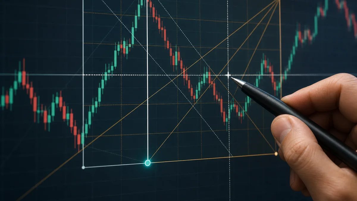 Gann Box Trading Guide AI image showing how to identify a valid Gann Box anchor using major swing high and swing low points