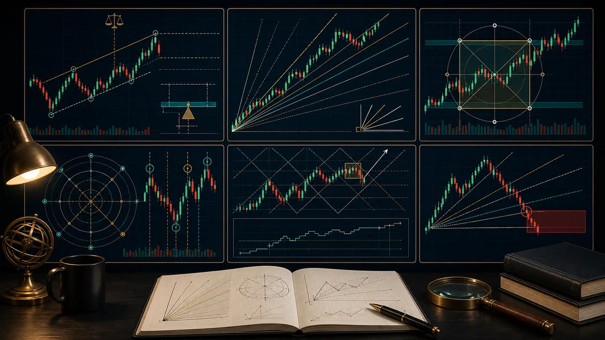 Gann Theory: Complete Beginner Guide Core principles of Gann Theory including price time balance 1x1 angle geometry cycles scaling and invalidation