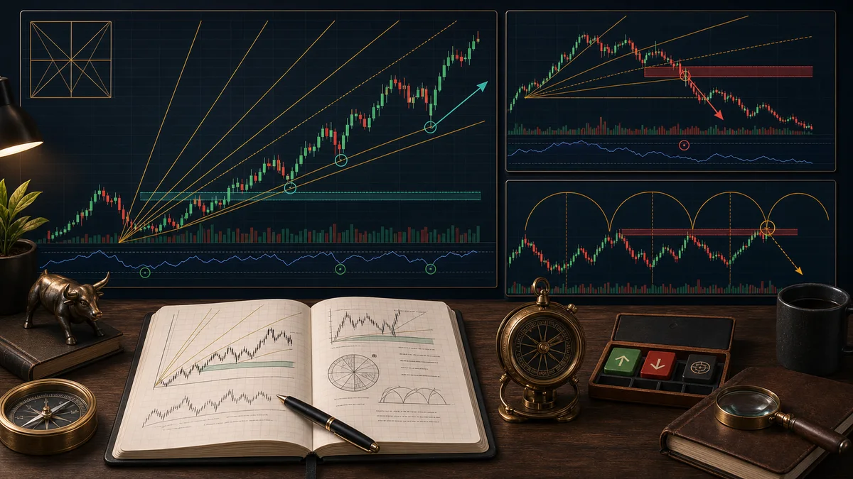 Gann Theory: Complete Beginner Guide Gann Theory examples showing Gann fan support bounce failed angle break and price time cycle reaction near resistance
