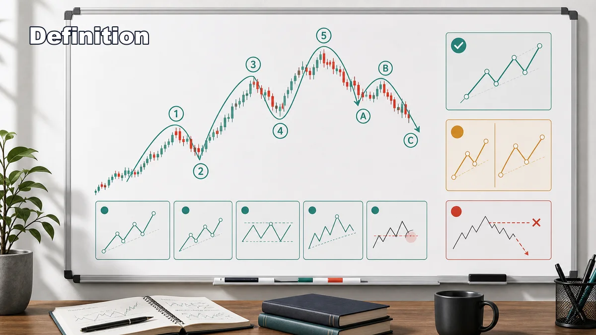 How to Count Elliott Waves Correctly Codex AI image defining correct Elliott Wave counting with impulse waves, corrective waves, rules, alternates, and invalidation