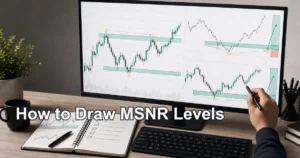 A trader drawing Malaysian SNR support and resistance zones with candle body and line-chart logic