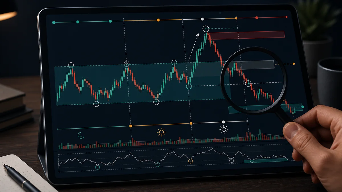 ICT Judas Swing: Meaning and Examples Codex AI image showing how to identify ICT Judas Swing with Asian range, London false move, liquidity sweep, market structure shift, and confirmation area