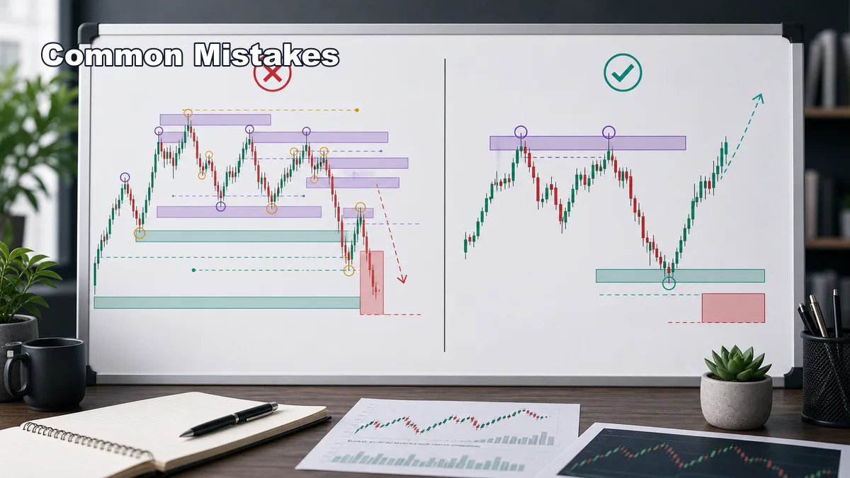 ICT Market Structure Explained Common ICT market structure mistakes including marking every break, ignoring higher timeframe bias, and entering without risk