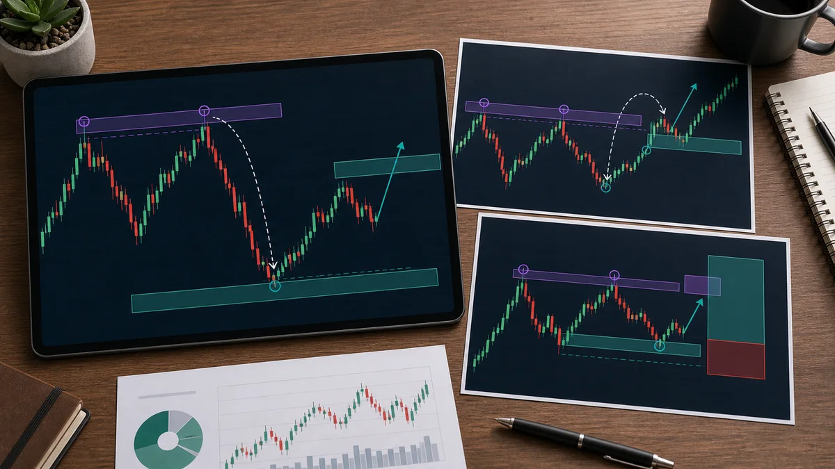 ICT Market Structure Explained Examples of ICT market structure scenarios including bearish sweep, bullish sweep, FVG retracement, and target liquidity