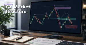 ICT market structure thumbnail showing liquidity sweep, market structure shift, displacement, fair value gap, and invalidation