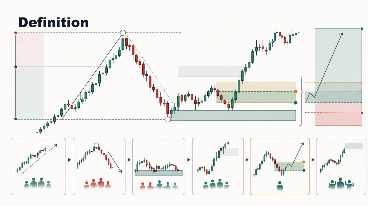 ICT Optimal Trade Entry Explained AI image defining ICT Optimal Trade Entry with retracement zone fair value gap liquidity sweep and invalidation