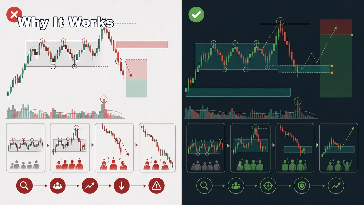 ICT Optimal Trade Entry Explained AI image showing why ICT Optimal Trade Entry works through waiting for retracement after liquidity sweep and displacement