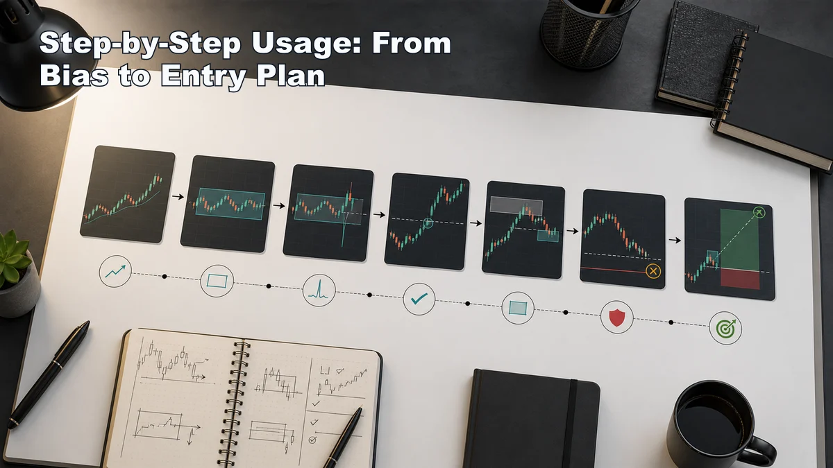 ICT Power of Three: Accumulation Manipulation Distribution Step-by-step ICT Power of Three workflow from bias and liquidity to entry planning and review