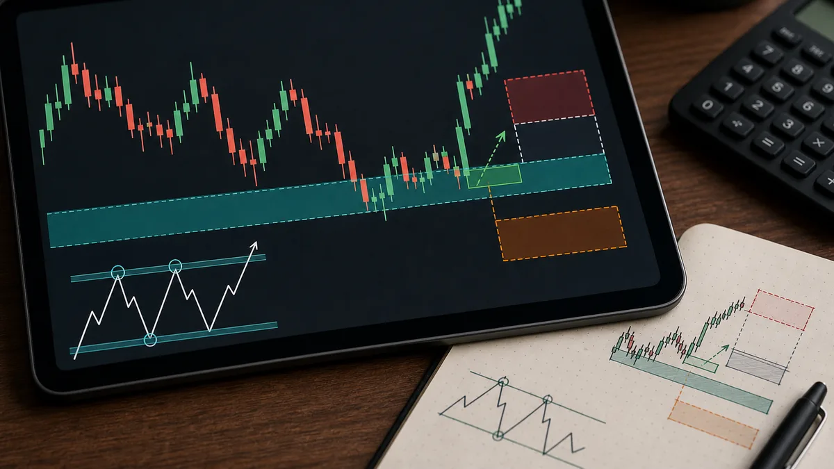 Line vs Candlestick Charts for MSNR Levels Candlestick MSNR zone refined from line chart level with entry trigger, invalidation area and stop-loss risk box