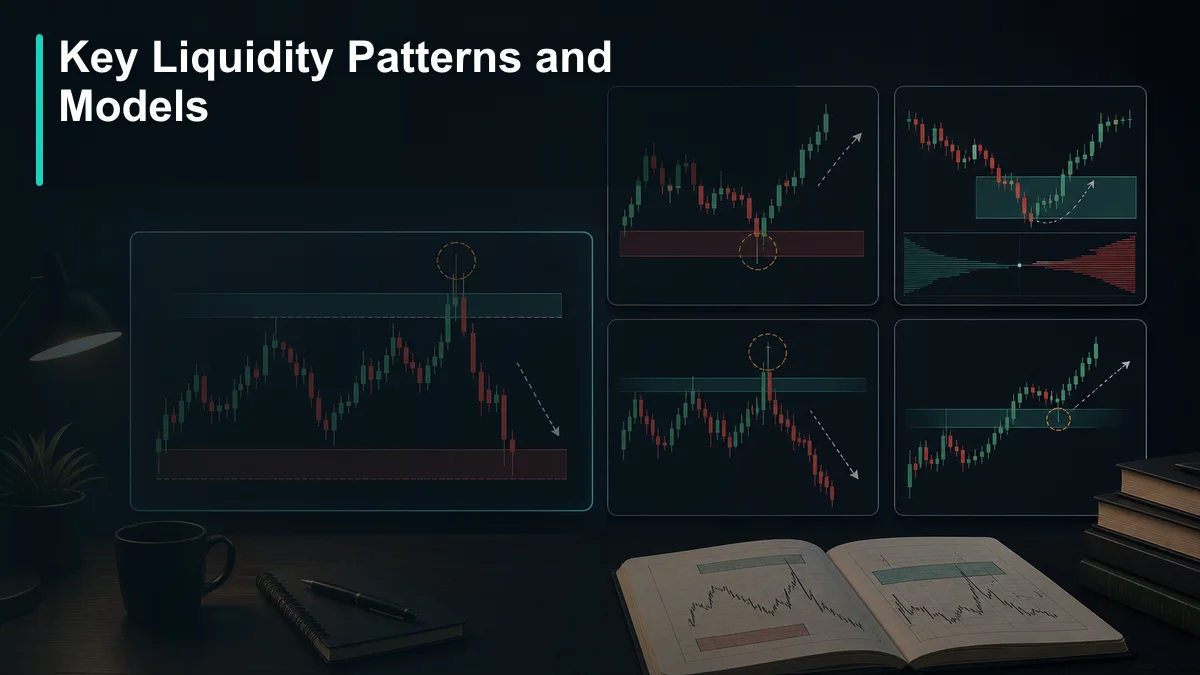 Liquidity in Trading: Complete Guide Key liquidity patterns and models including liquidity sweep, equal highs, equal lows, breakout retest, stop run, and continuation