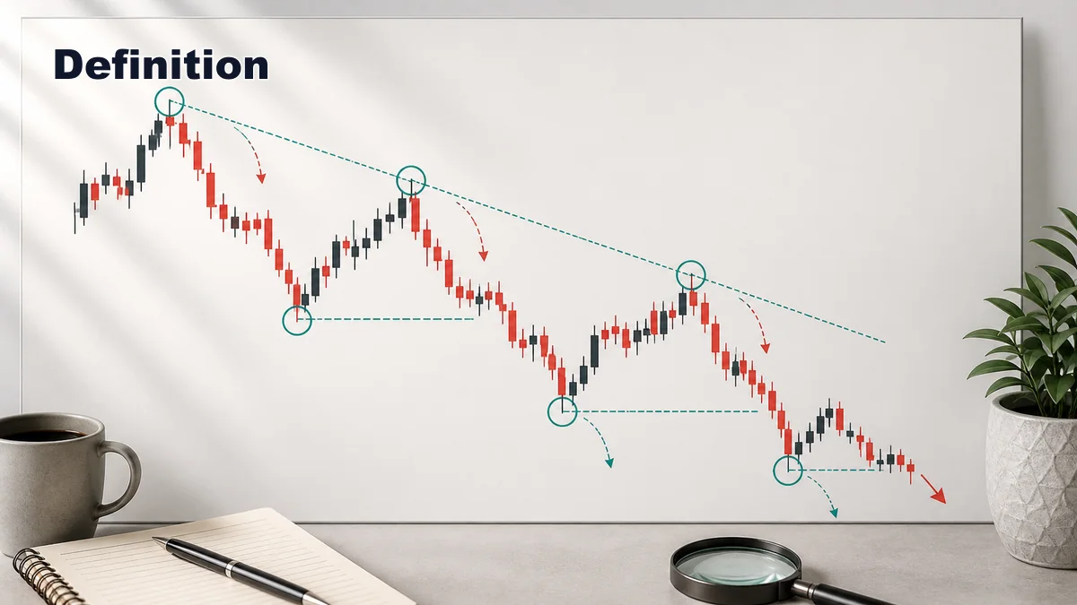 Lower Highs and Lower Lows Explained Definition of lower highs and lower lows shown as a bearish swing sequence on a clean price action chart