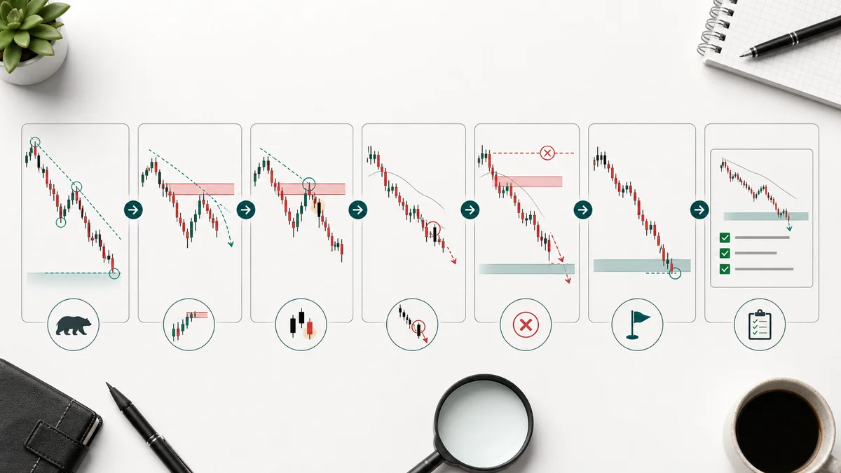 Lower Highs and Lower Lows Explained Step by step usage of lower highs and lower lows from context to pullback confirmation entry invalidation target and review