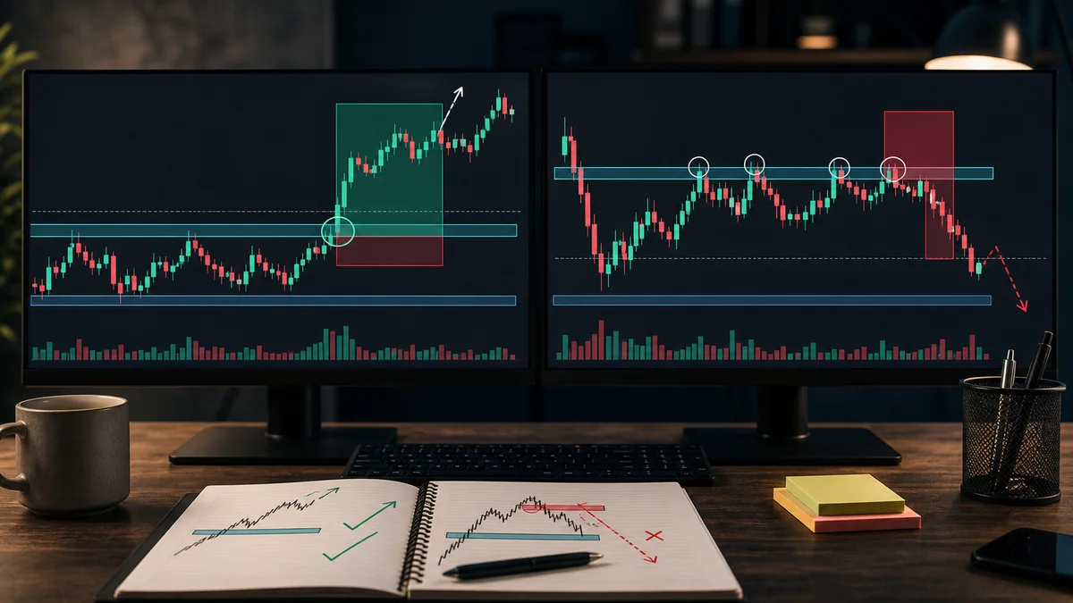 Breakout or Fakeout? How MSNR Traders Validate a Level Break Codex AI image showing why breakout fakeout validation matters before taking a trade with clear and trapped breakout scenarios