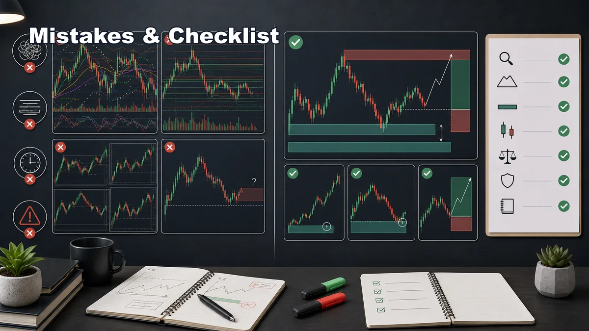 MSNR Chart Setup: What Tools, Timeframes and Templates You Need Codex AI image showing common MSNR chart setup mistakes and a clean setup checklist