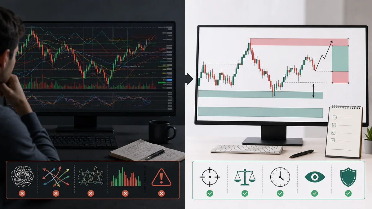 MSNR Chart Setup: What Tools, Timeframes and Templates You Need Codex AI image showing why MSNR chart setup matters before taking a trade with clean and cluttered chart comparison