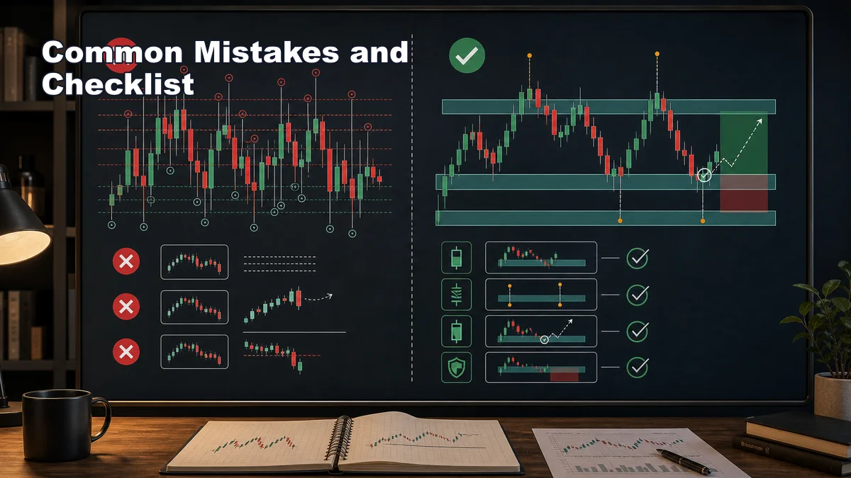How MSNR Uses Close and Open Prices Instead of Random Wick Lines Codex AI image showing common mistakes and checklist for MSNR close open levels