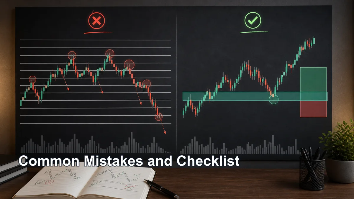 MSNR vs Random Support and Resistance: The Key Differences Trading review board comparing random support and resistance mistakes with a clean MSNR zone checklist