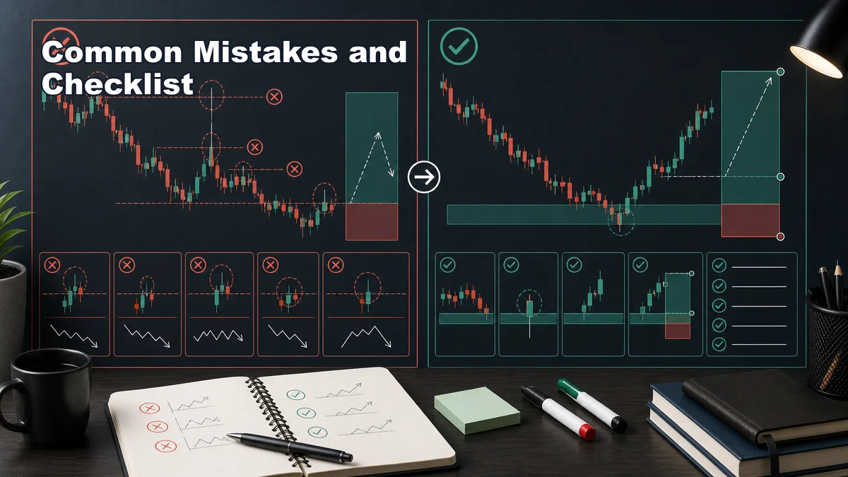 MSNR Rejection Candle: How to Read a Real Bounce From a Fake One Codex AI image showing common MSNR rejection candle mistakes and checklist for real bounce versus fake rejection