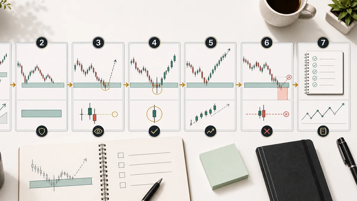 MSNR Rejection Candle: How to Read a Real Bounce From a Fake One Codex AI image showing step by step MSNR rejection candle workflow from SNR zone to candle close and review