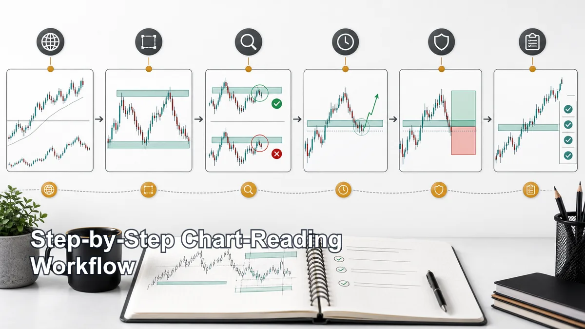 MSNR vs Random Support and Resistance: The Key Differences MSNR chart-reading workflow from higher-timeframe context to zone selection, trigger, invalidation and review