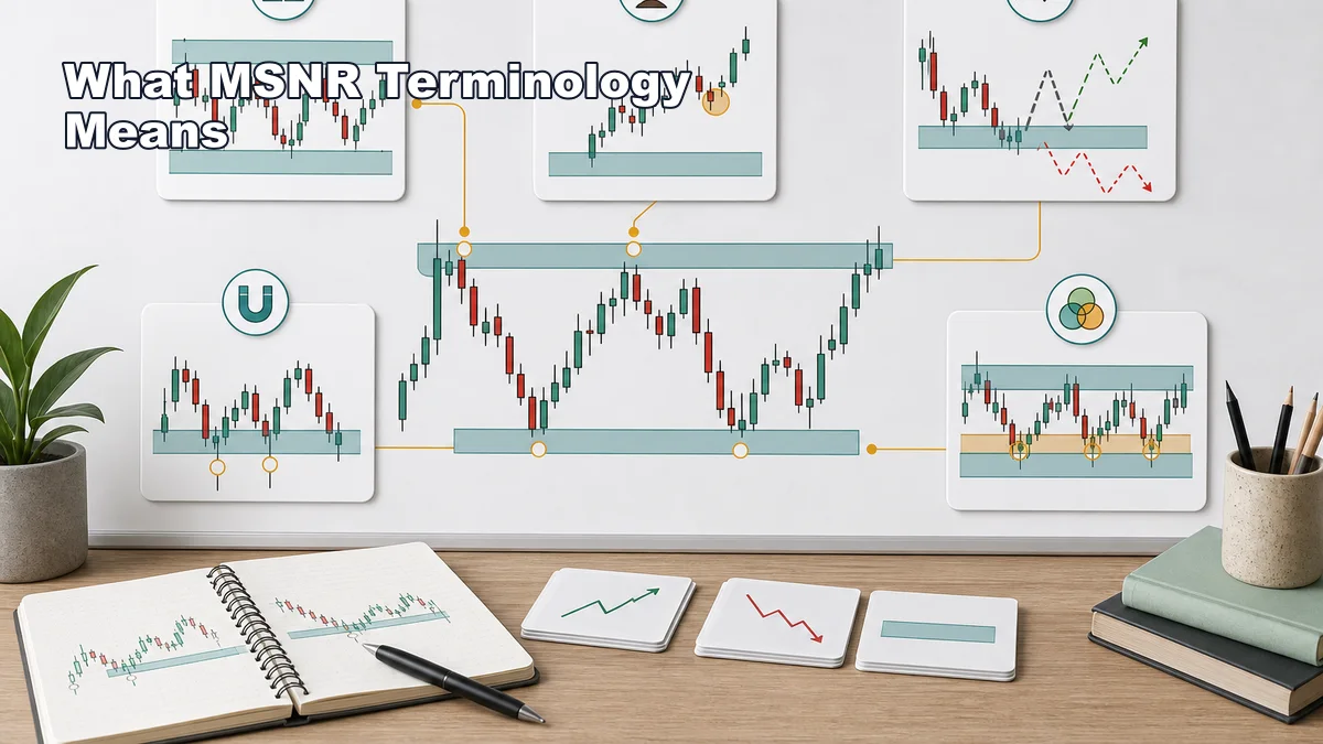 MSNR Terminology: SNR, Fresh Level, Storyline, Rejection and Confluence Codex AI image explaining what MSNR terminology means with glossary cards and support resistance zones