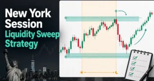 New York Session Liquidity Sweep Strategy thumbnail with New York session timing, liquidity sweep, displacement, and risk planning