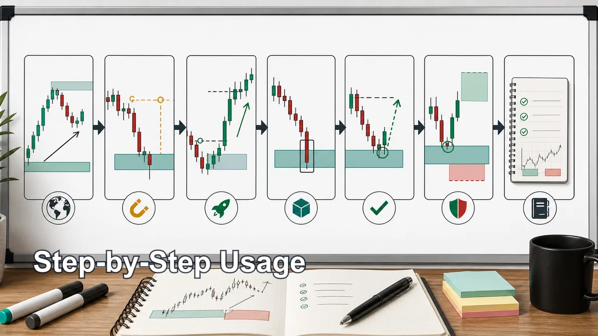 Order Block Trading: How to Find High-Probability POIs Step-by-step order block trading workflow from higher timeframe context to liquidity sweep, order block selection, confirmation, entry, invalidation, and review