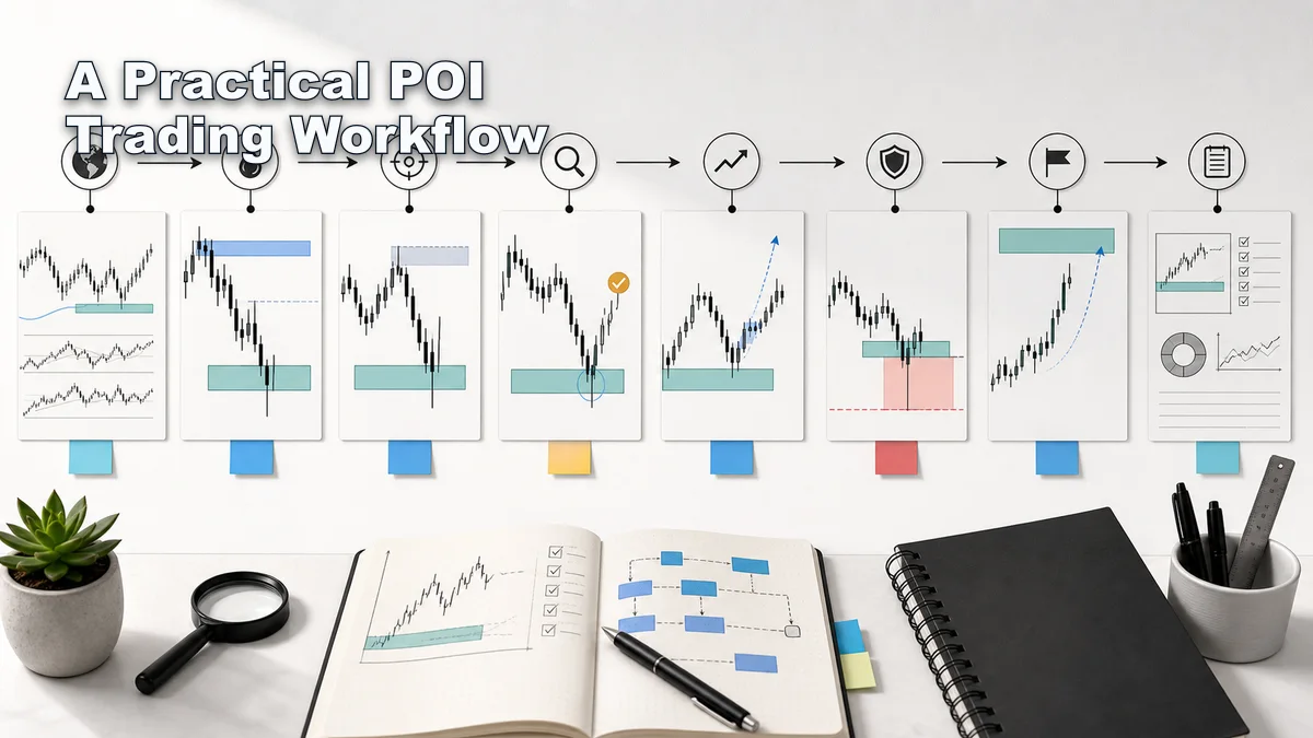 Point of Interest in Trading: Complete Guide A practical Point of Interest trading workflow from higher timeframe context to liquidity mapping, confirmation, entry, invalidation, target, and journal review